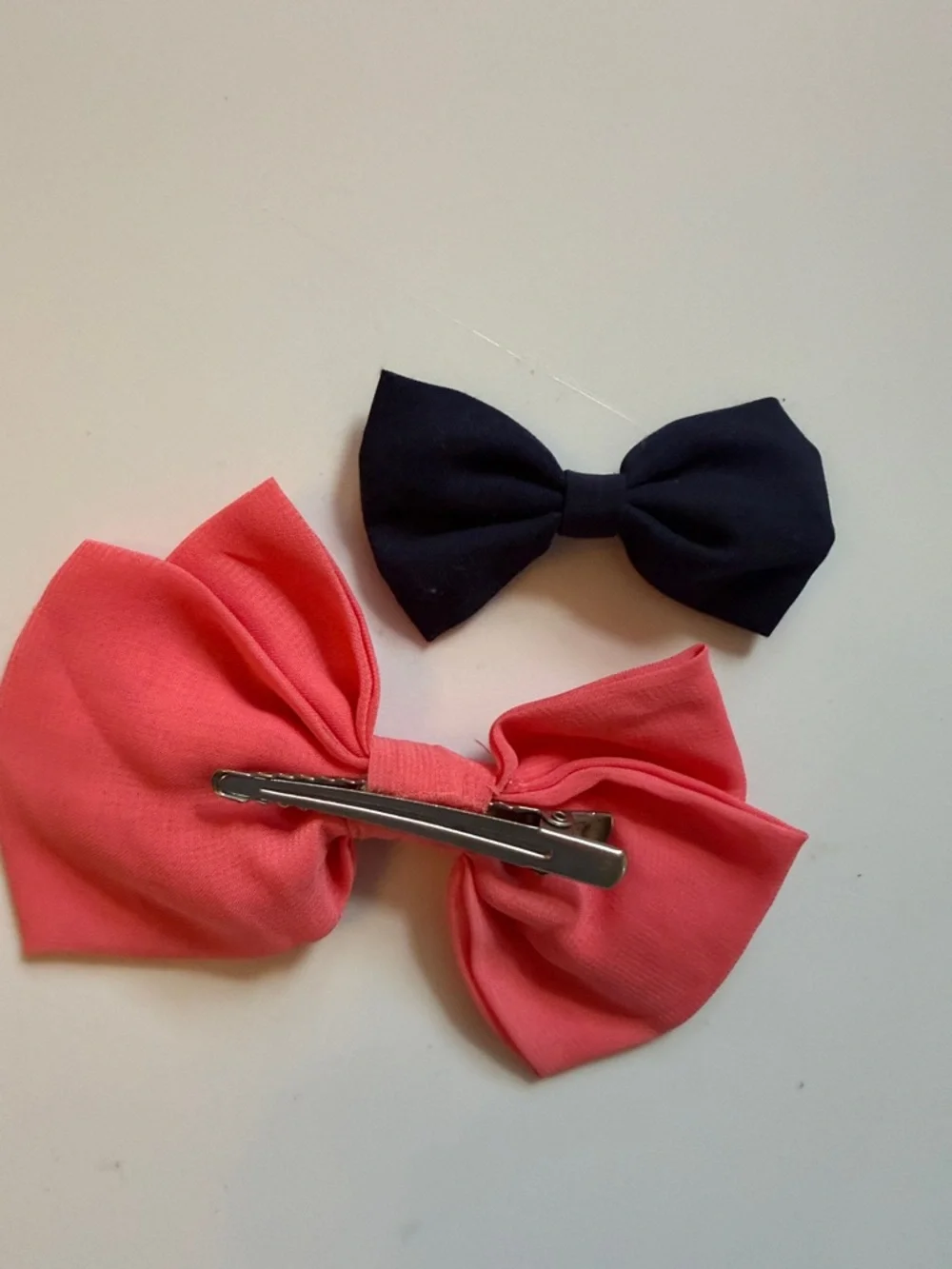 Kids Coral and Black Fabric Bow Hair Clips - Cute Accessory Set